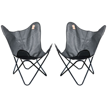 Genuine Leather Butterfly Chair Folding Lounge Modern Sling Accent Seat 2 Pack